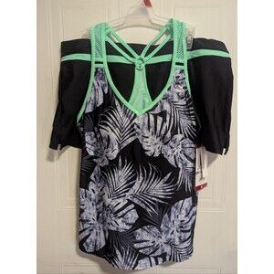NWT XL Tropical Floral Racerback Tankini Swim Suit ZeroXposur Stretch